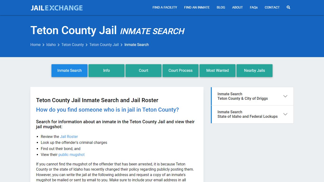 Inmate Search: Roster & Mugshots - Teton County Jail, ID